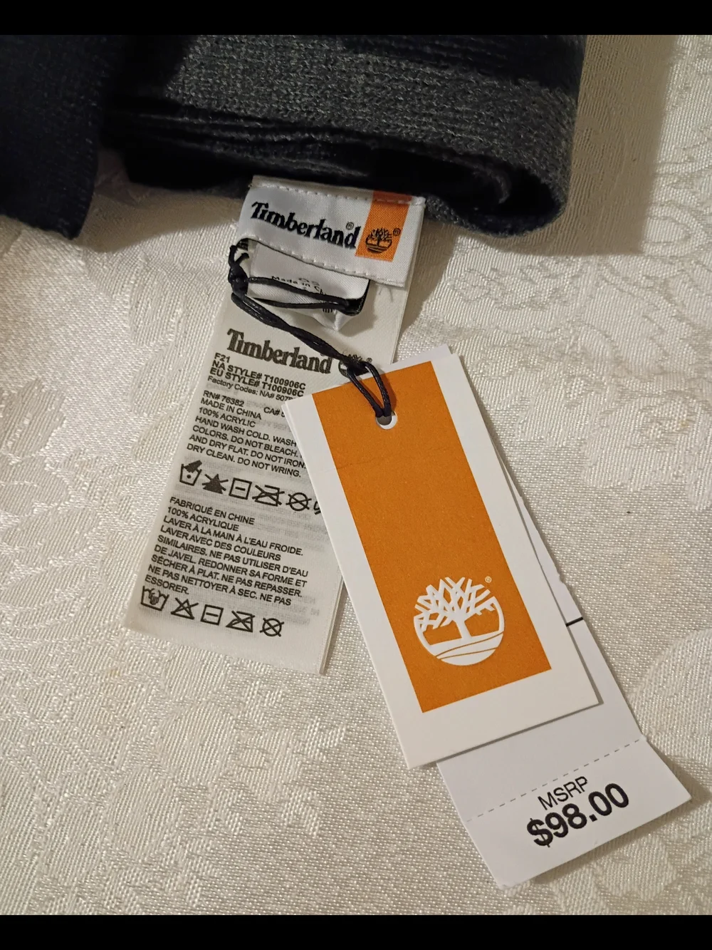 Timberland Reversible Black and Gray Knit Logo Scarf NWT